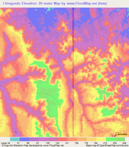 Chingundo,Angola Elevation Map