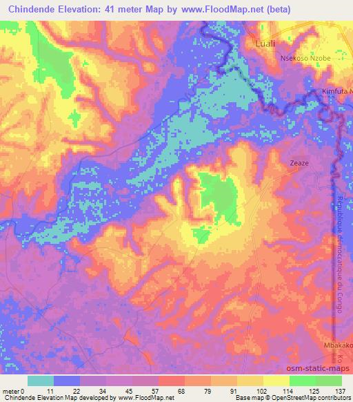 Chindende,Angola Elevation Map