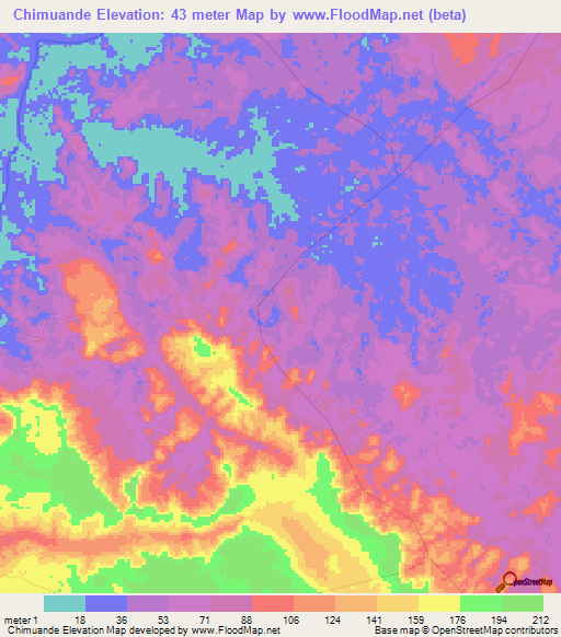 Chimuande,Angola Elevation Map