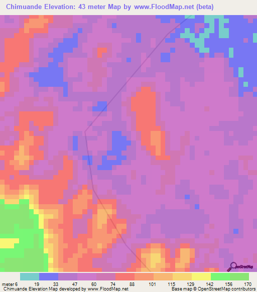 Chimuande,Angola Elevation Map