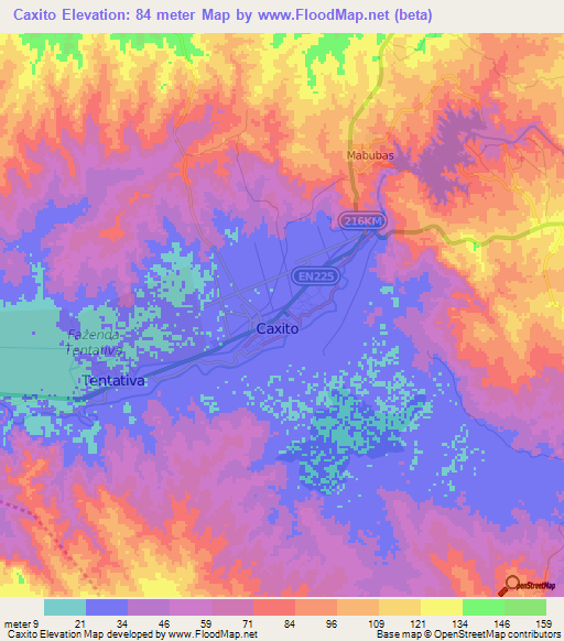 Caxito,Angola Elevation Map