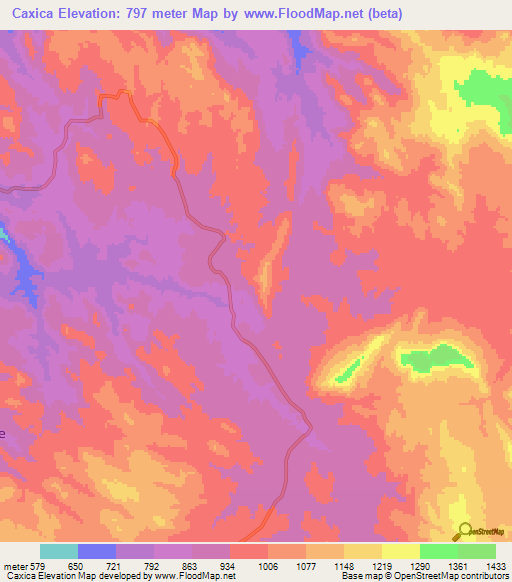 Caxica,Angola Elevation Map