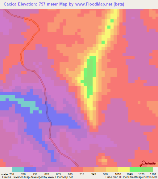 Caxica,Angola Elevation Map