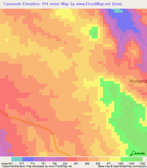 Cassonde,Angola Elevation Map