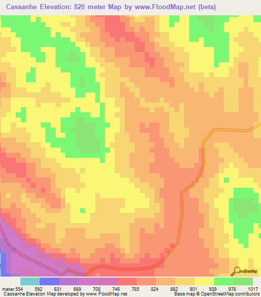 Cassanhe,Angola Elevation Map