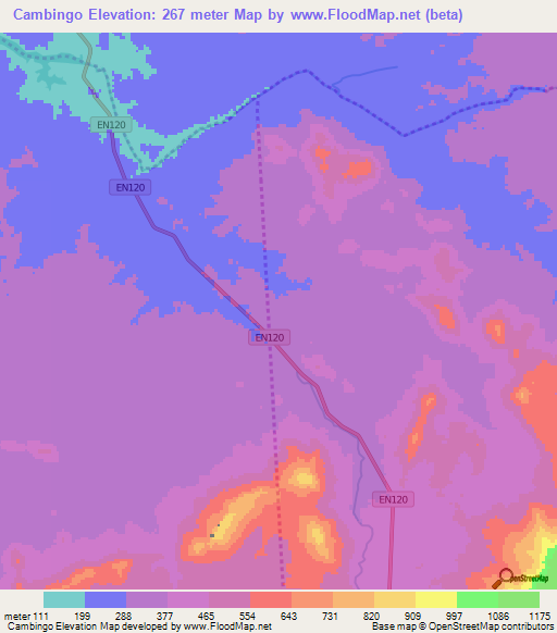 Cambingo,Angola Elevation Map