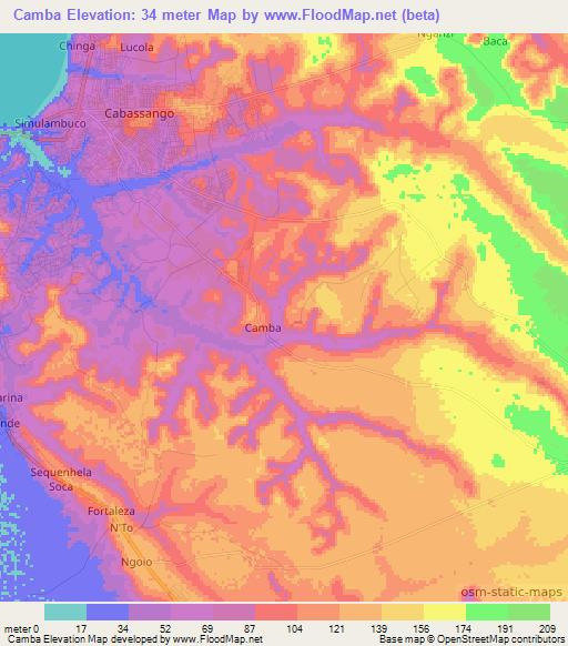 Camba,Angola Elevation Map