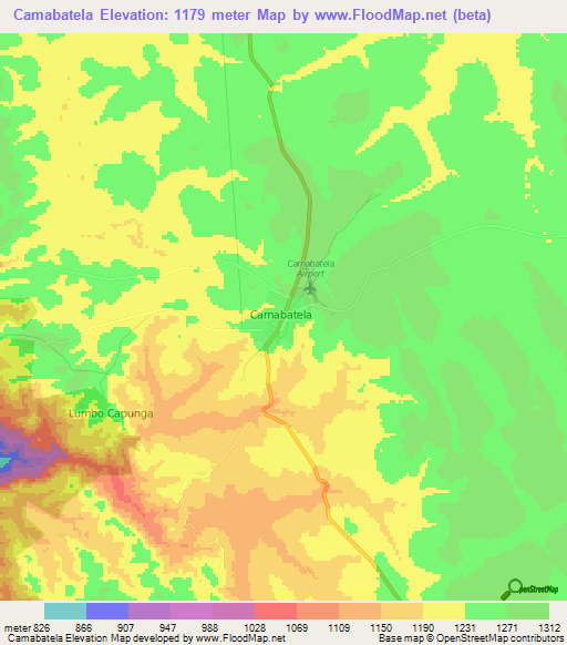 Camabatela,Angola Elevation Map