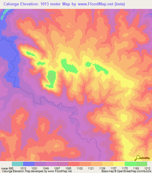 Calunga,Angola Elevation Map