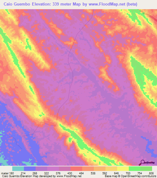 Caio Guembo,Angola Elevation Map