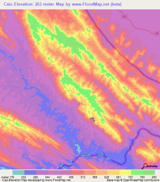 Caio,Angola Elevation Map