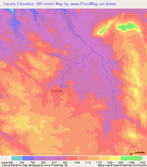 Cacula,Angola Elevation Map