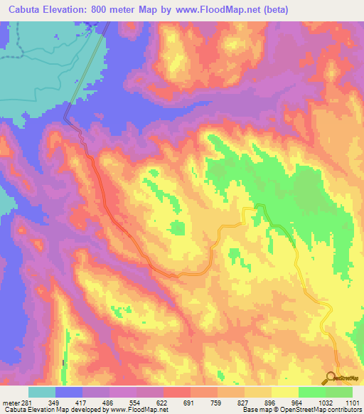 Cabuta,Angola Elevation Map