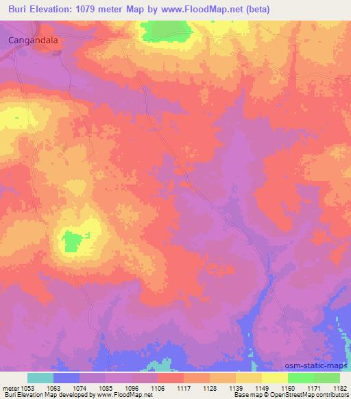 Buri,Angola Elevation Map