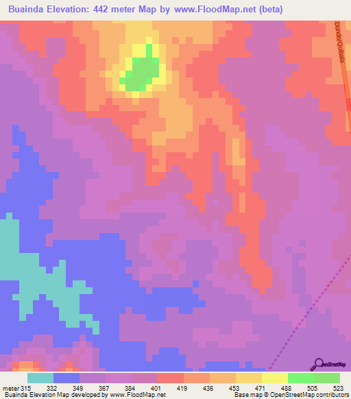 Buainda,Angola Elevation Map