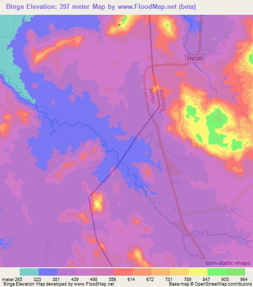 Binga,Angola Elevation Map