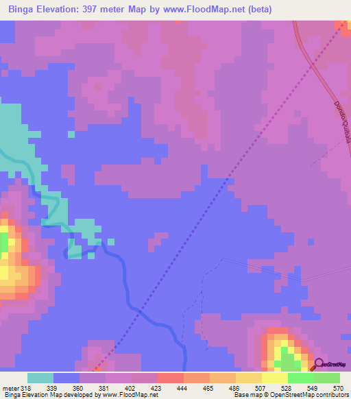 Binga,Angola Elevation Map