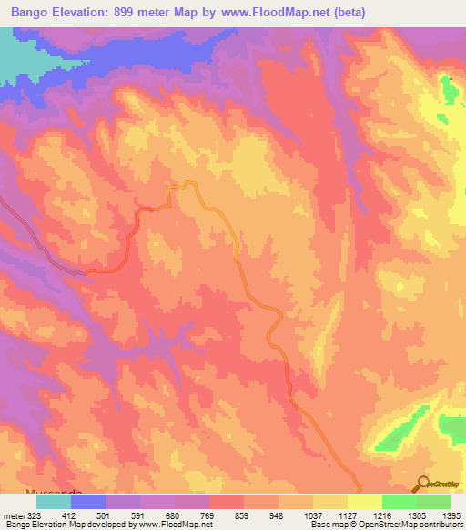 Bango,Angola Elevation Map