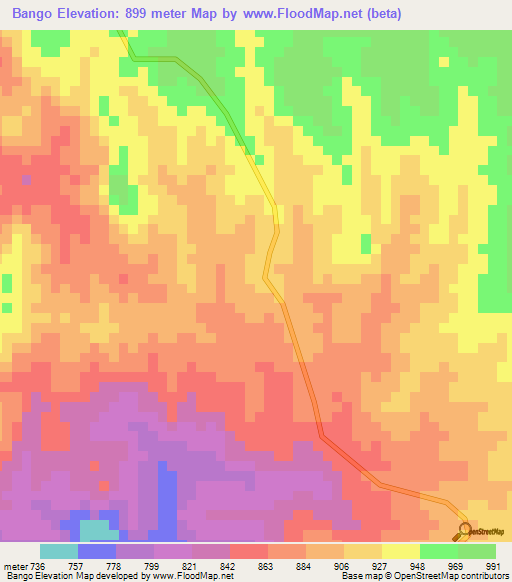 Bango,Angola Elevation Map