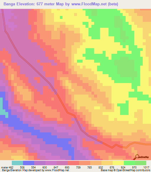 Banga,Angola Elevation Map