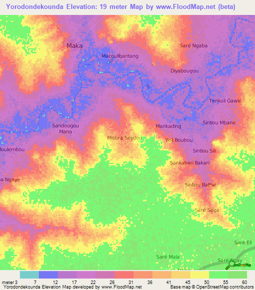 Yorodondekounda,Senegal Elevation Map