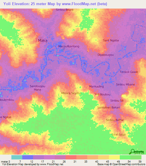 Yoli,Senegal Elevation Map