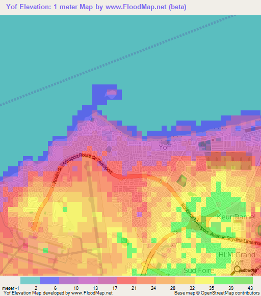 Yof,Senegal Elevation Map