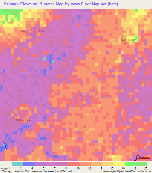 Yervago,Senegal Elevation Map