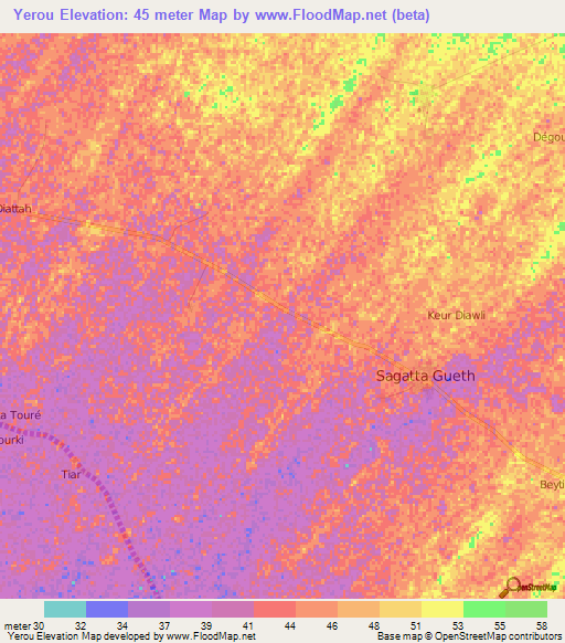 Yerou,Senegal Elevation Map