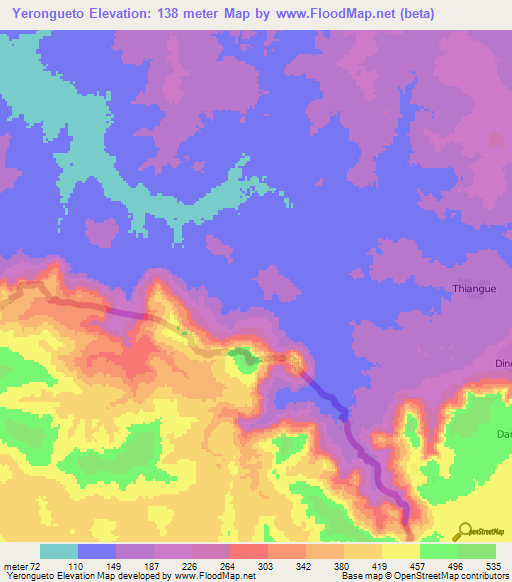 Yerongueto,Senegal Elevation Map