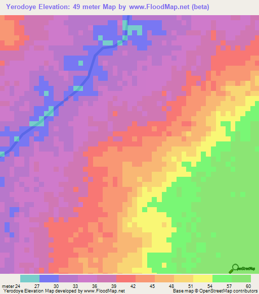 Yerodoye,Senegal Elevation Map