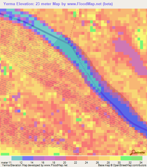 Yerma,Senegal Elevation Map
