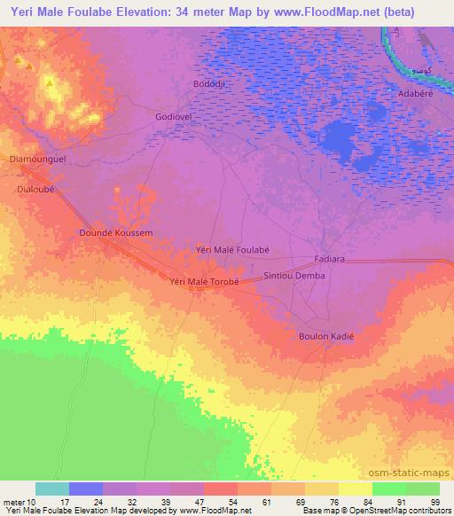 Yeri Male Foulabe,Senegal Elevation Map