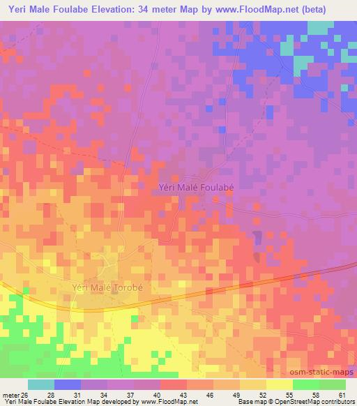 Yeri Male Foulabe,Senegal Elevation Map