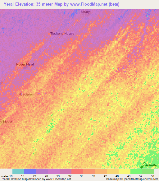 Yeral,Senegal Elevation Map