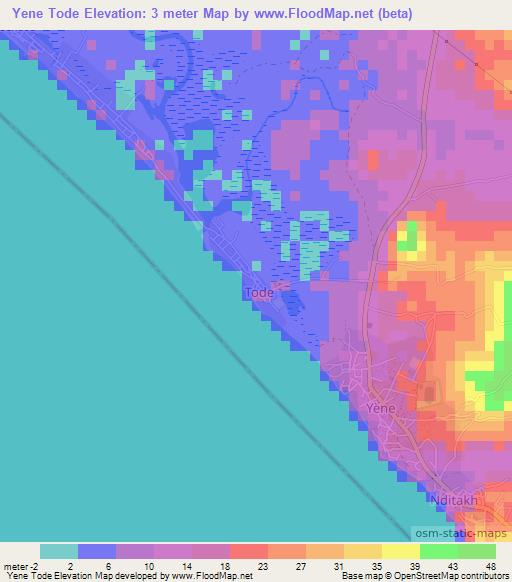 Yene Tode,Senegal Elevation Map