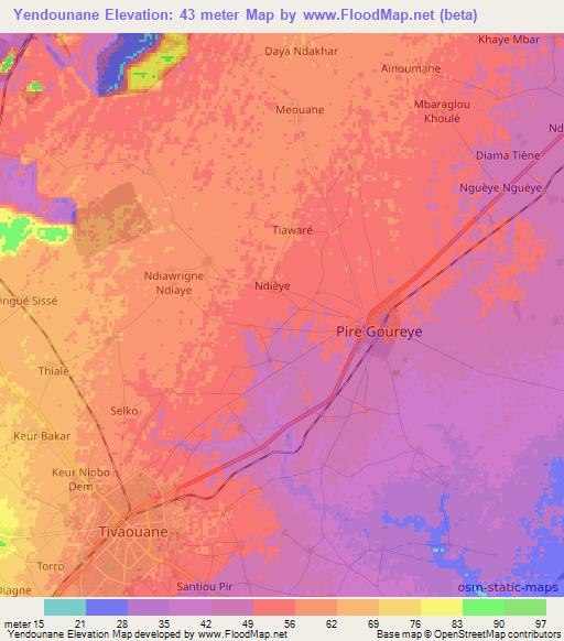 Yendounane,Senegal Elevation Map