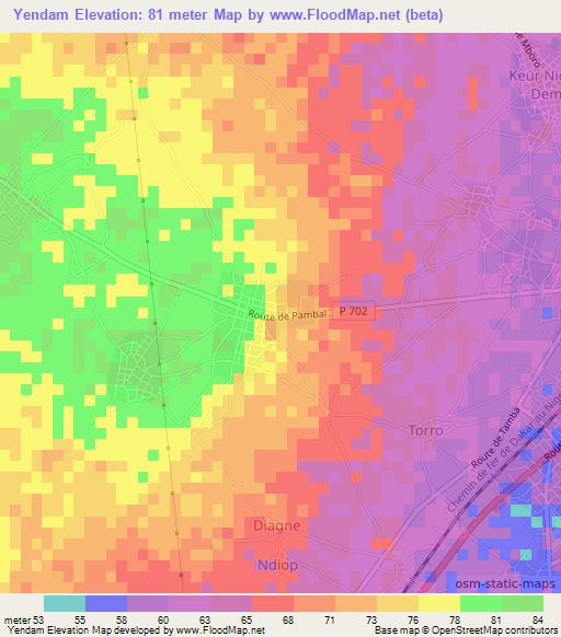Yendam,Senegal Elevation Map