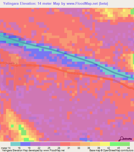 Yelingara,Senegal Elevation Map