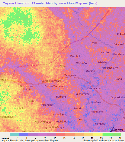 Yayene,Senegal Elevation Map