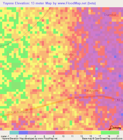 Yayene,Senegal Elevation Map