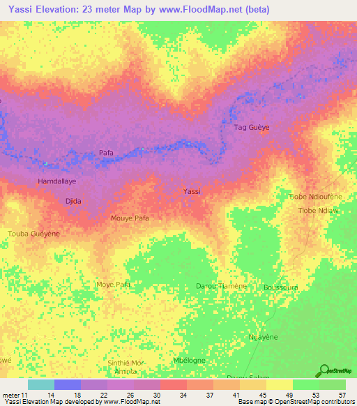 Yassi,Senegal Elevation Map