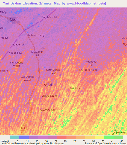 Yari Dakhar,Senegal Elevation Map