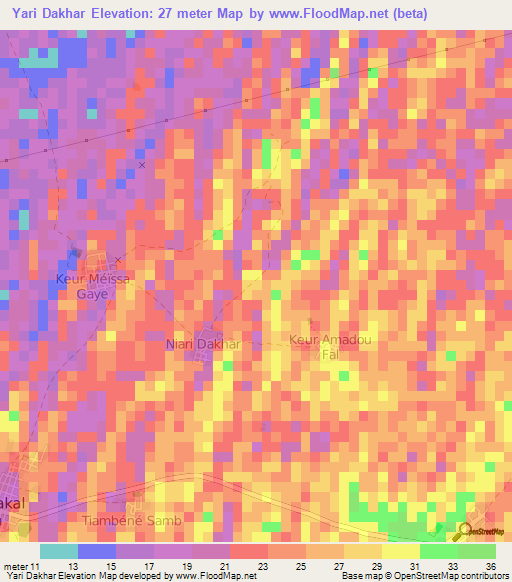Yari Dakhar,Senegal Elevation Map