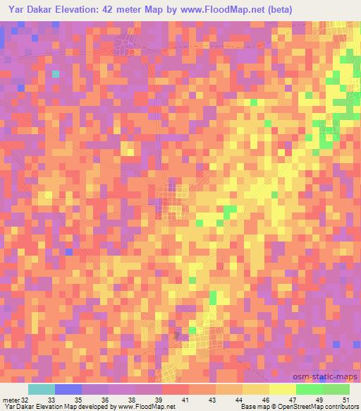 Yar Dakar,Senegal Elevation Map