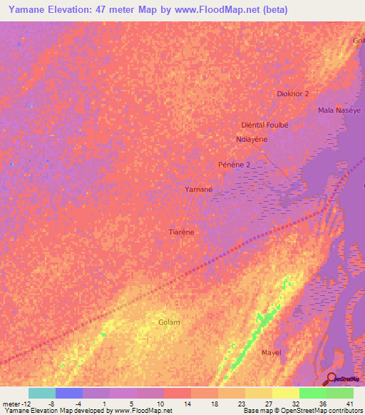 Yamane,Senegal Elevation Map