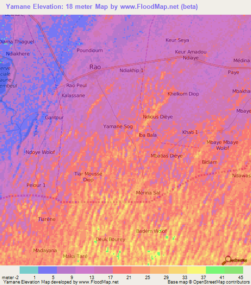 Yamane,Senegal Elevation Map