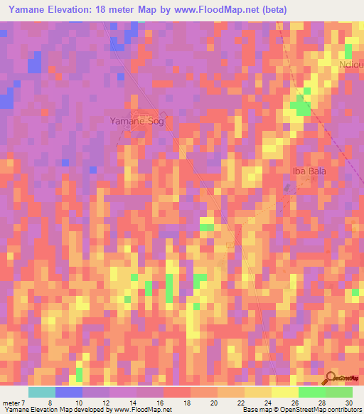 Yamane,Senegal Elevation Map