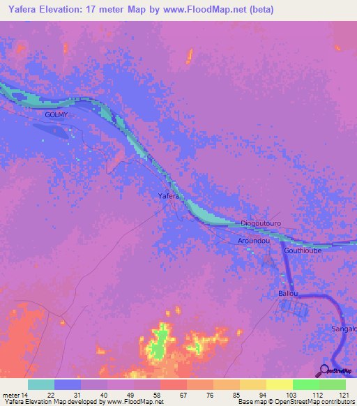 Yafera,Senegal Elevation Map