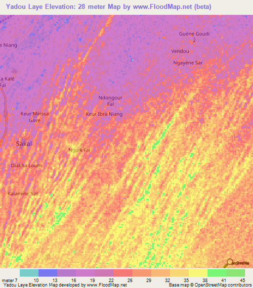 Yadou Laye,Senegal Elevation Map